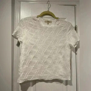 NWT Atelier Kirious Stretchy Lined White Textured Short Sleeve Crop Top Size L